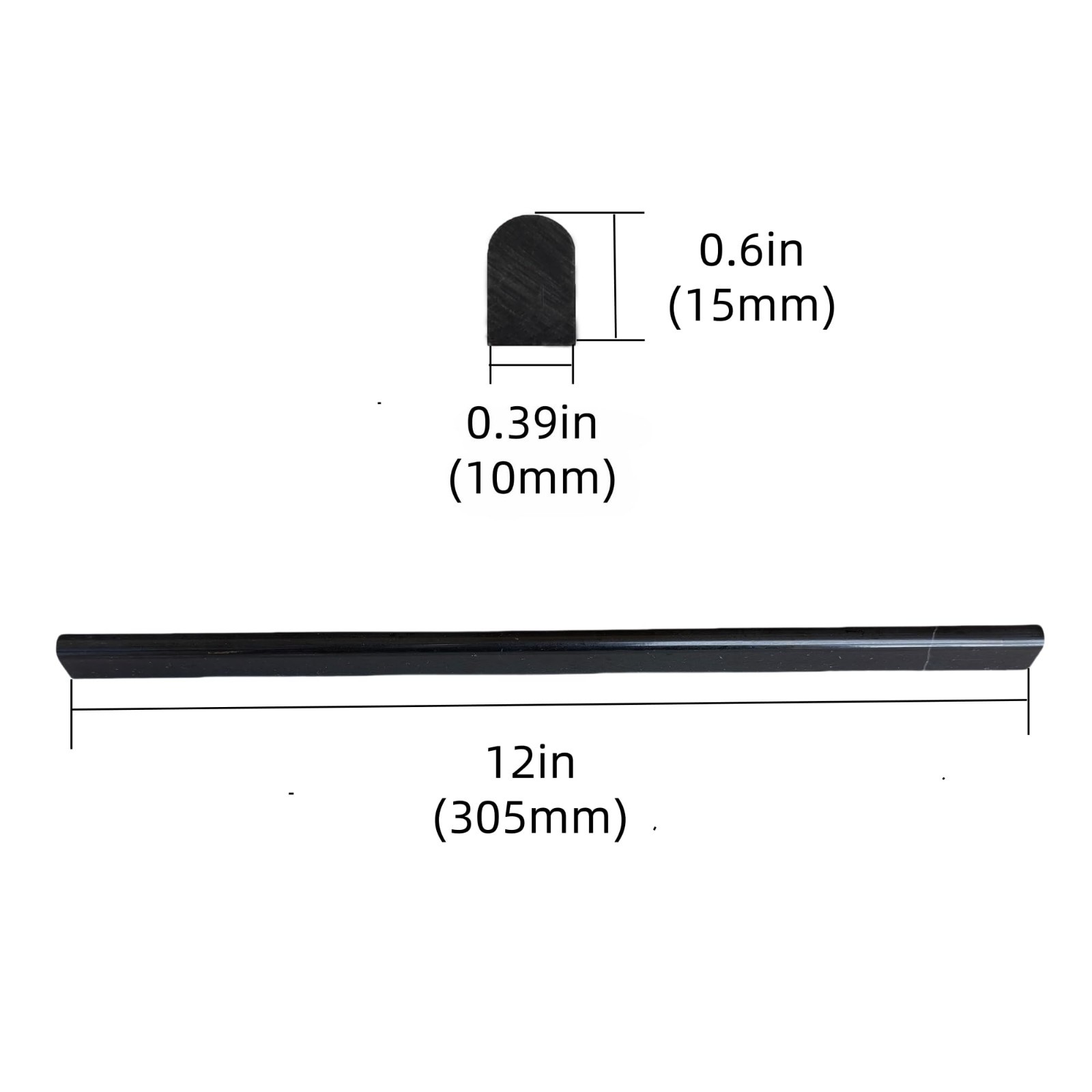 Polished Black Marble Pencil Tile Edge Trim, 10 Pack, 0.39″x12″ for Backsplash &