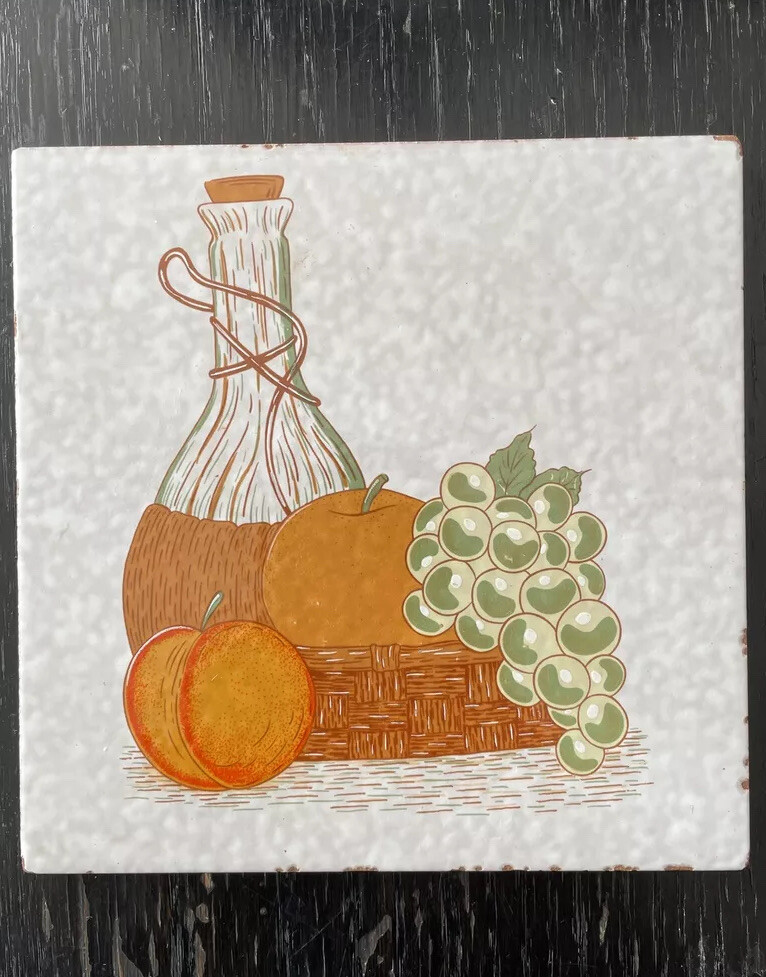 Wine Glass Bottle Grapes Decorative Wall Tile (1) Trivet Fruit Mexico Vitromex
