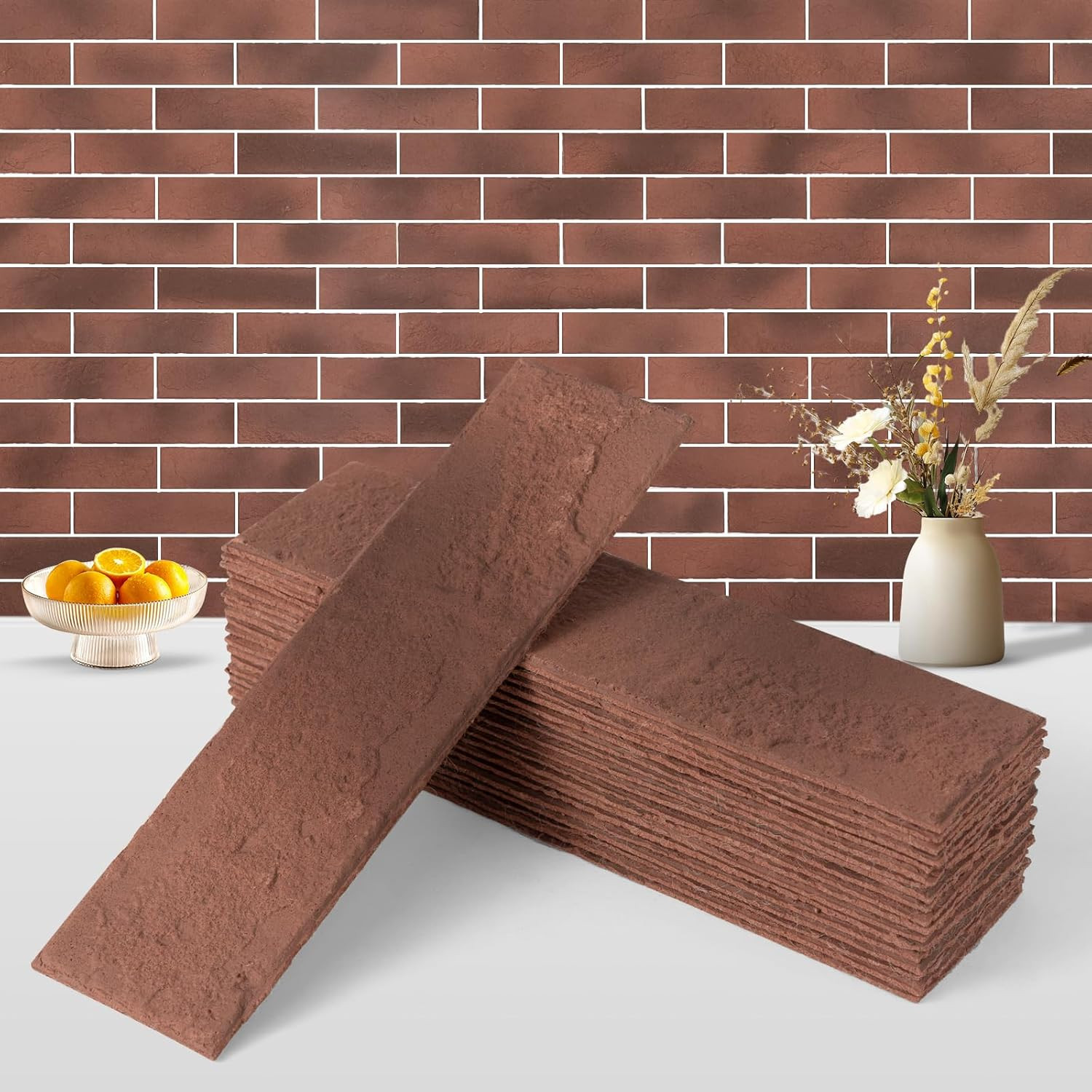 100 Pcs Vintage Red Faux Brick Tiles for Interior Wall Decor, 14 Sq.Ft.