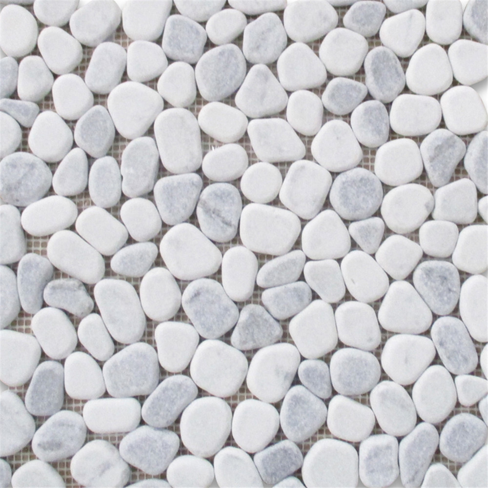 P61T Carrara White Bardiglio Grey Marble Pebble Stone Nonslip Shower Tile