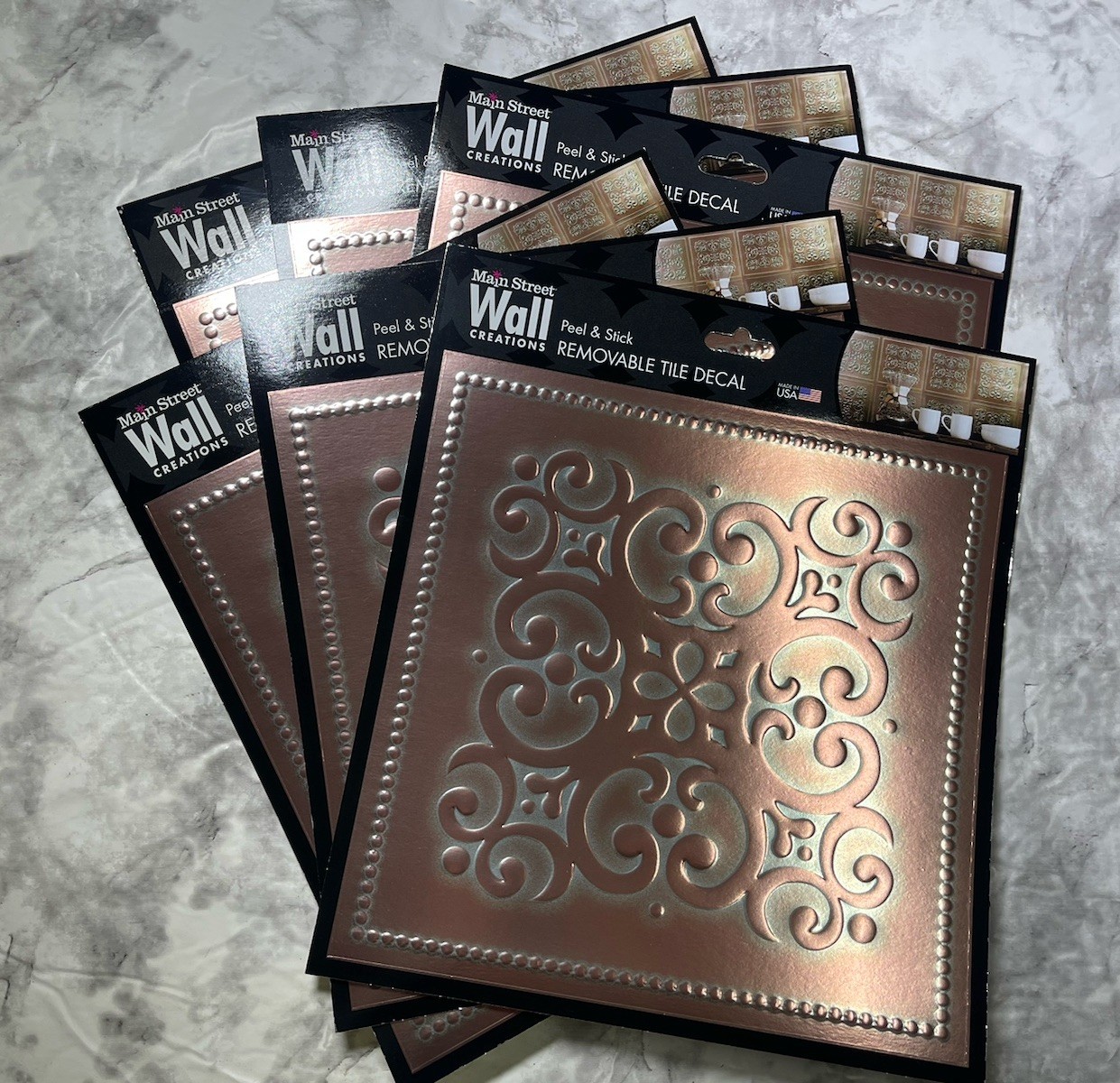 6x Patina Copper Tile Main Street Wall Creations Peel & Stick Removable Decal