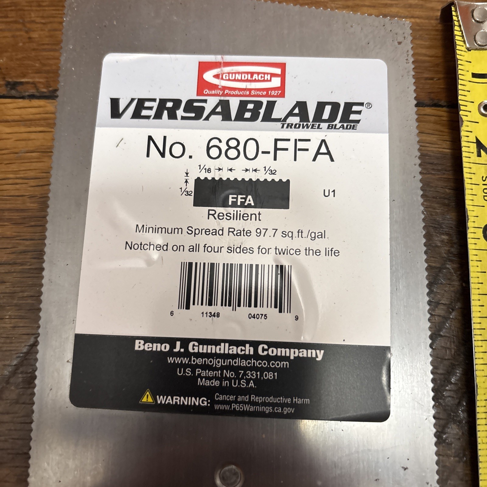 Gundlach 680-FFA Versablade Flooring Trowel Blade 1/16” 1/32” Made In USA