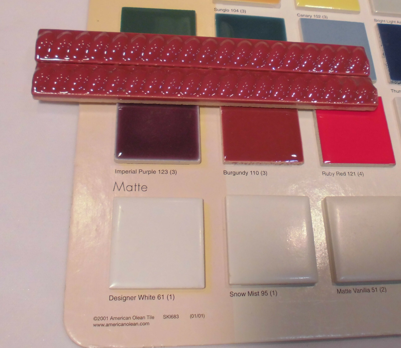 10 pcs. *Burgundy* Vintage Ceramic Liner-Pencil-Sizzle Tiles: 5/8″ X 6″ Twist