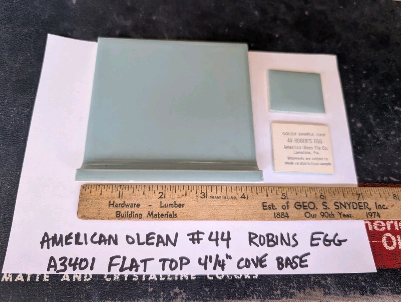 1 pc 4-1/4″ Ceramic Tile Cove base A3401 #44 Robins Egg American Olean Gloss