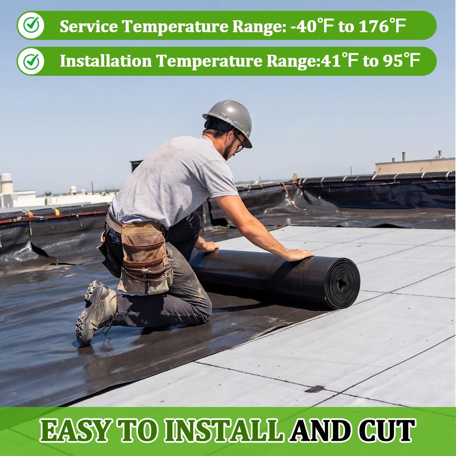 Self-Adhesive EPDM Rubber Roofing Membrane 19.6″x10ft, 50 Mil Waterproof Underla