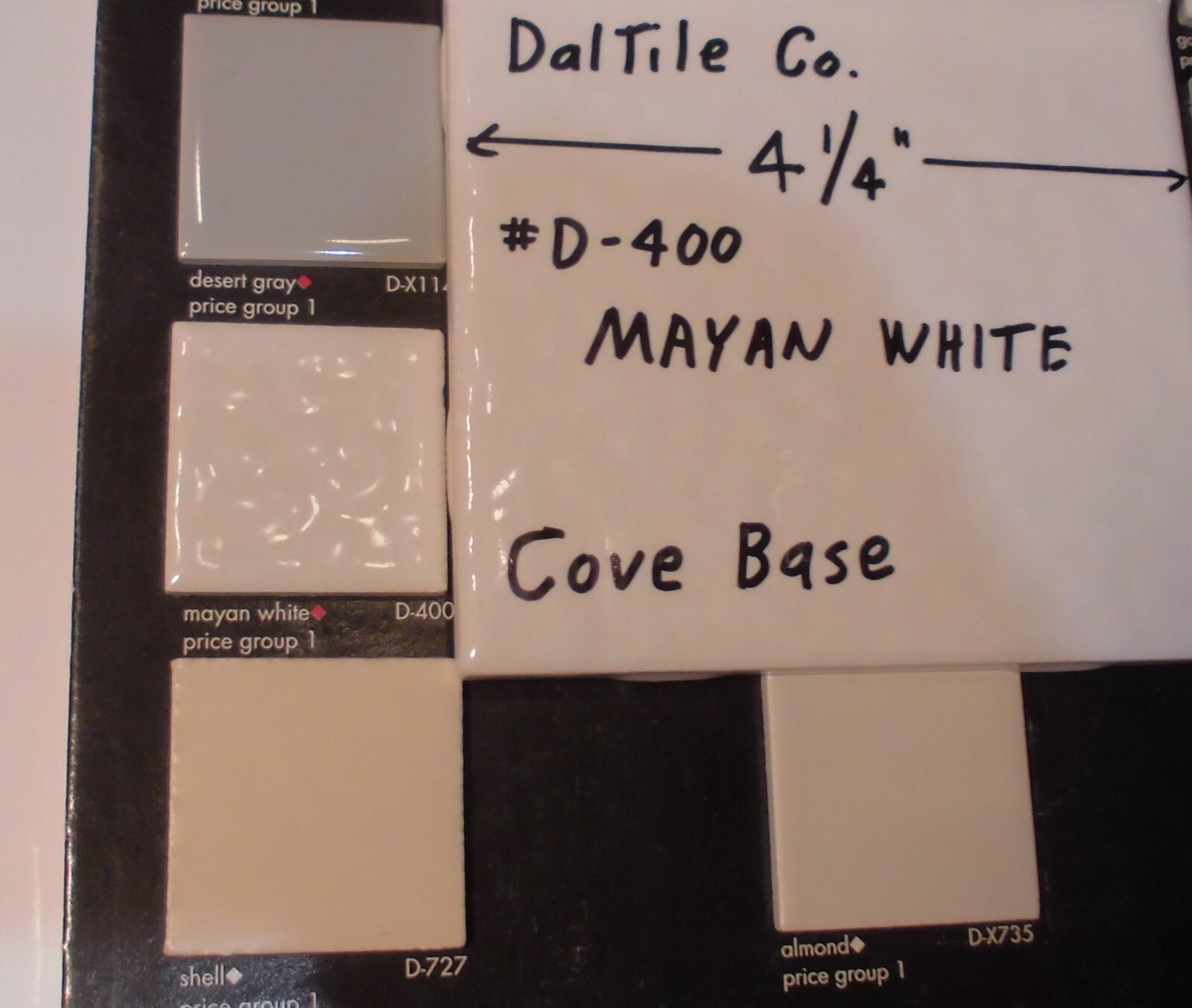 1 pc. Mayan White: Cove Base Ceramic Tile: Daltile 4-1/4″ Big Bumps, Dimple NEW