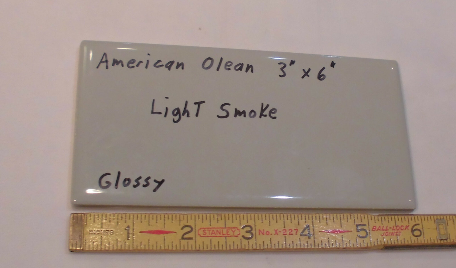 1 pc. Light Smoke Gray: 3″ X 6″ Glossy Ceramic Tile by American Olean Co. NEW
