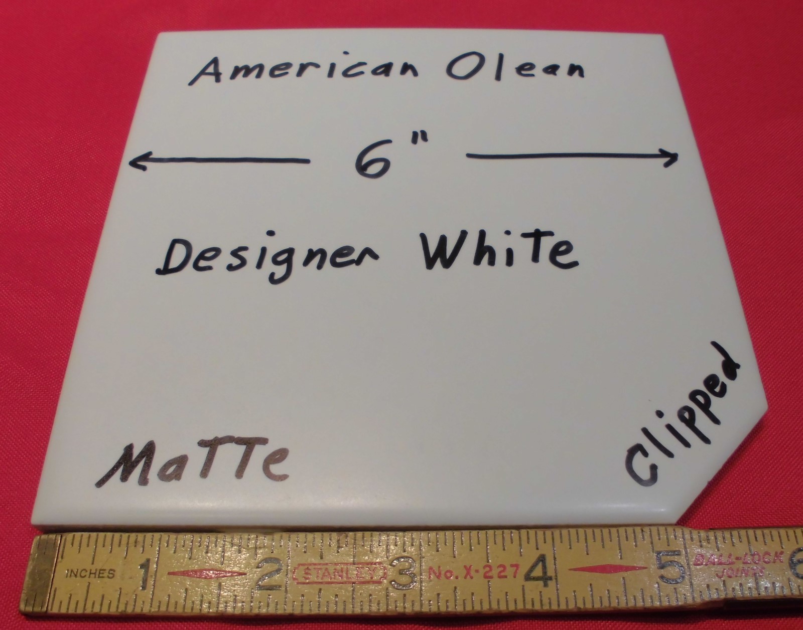 *Designer White* Matte Ceramic Floor Tile, Clipped by American Olean 6″ *NOS*