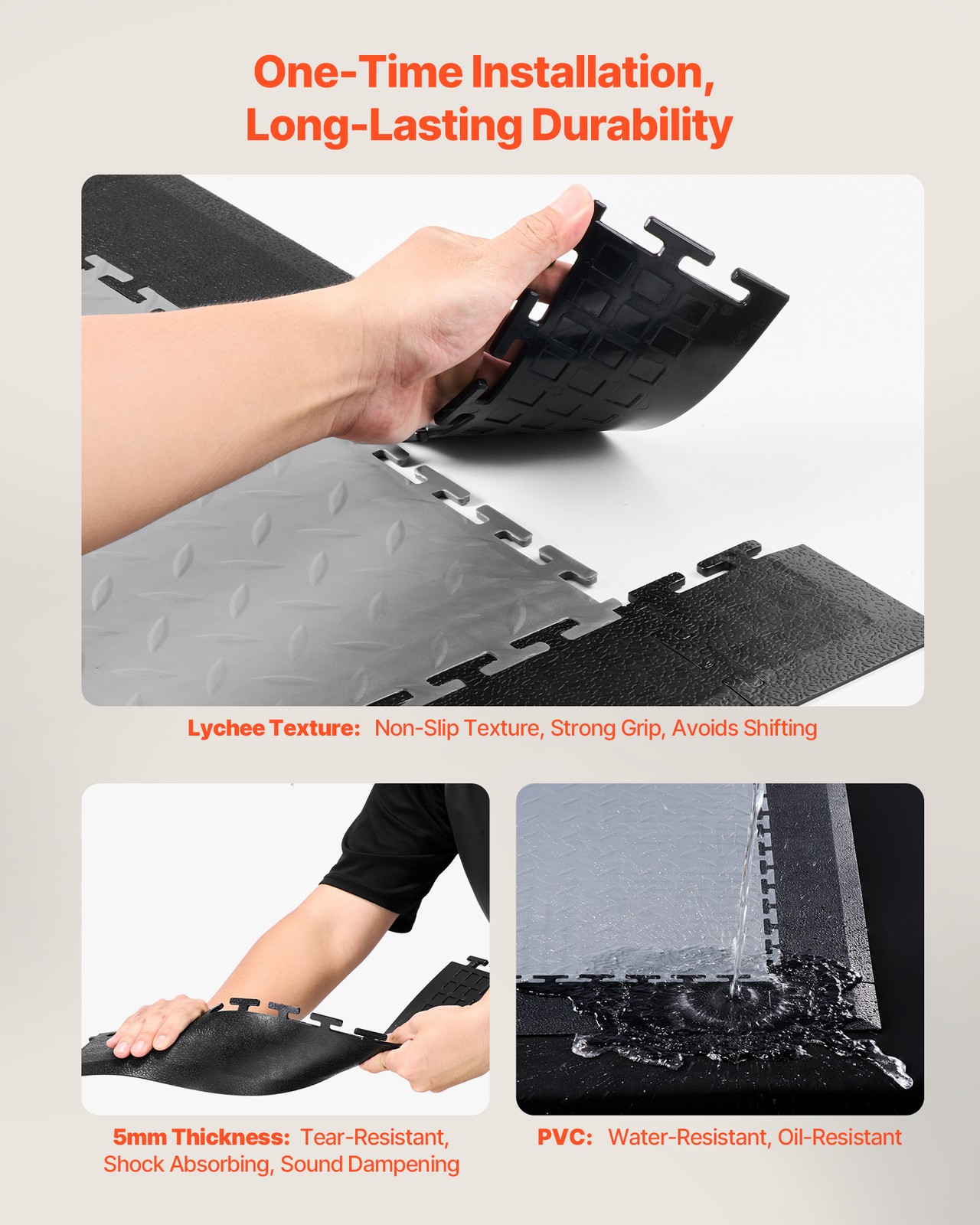VEVOR Male Garage Floor Edge Kit 12 Edges 4 Corners PVC Interlocking Black