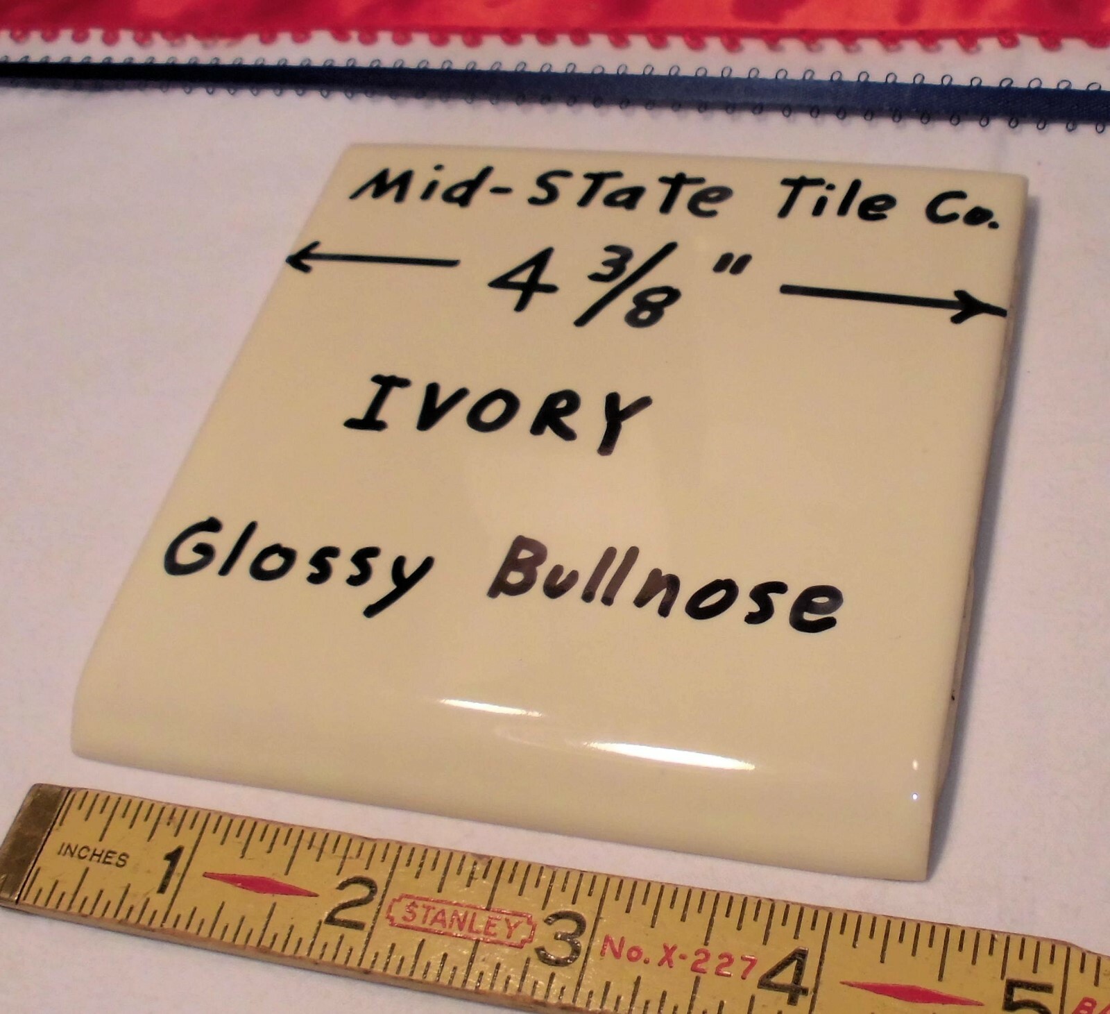 1 pc. Glossy Ceramic Bullnose Tiles *Ivory* 4-3/8″ by Mid-State Tile Co. New