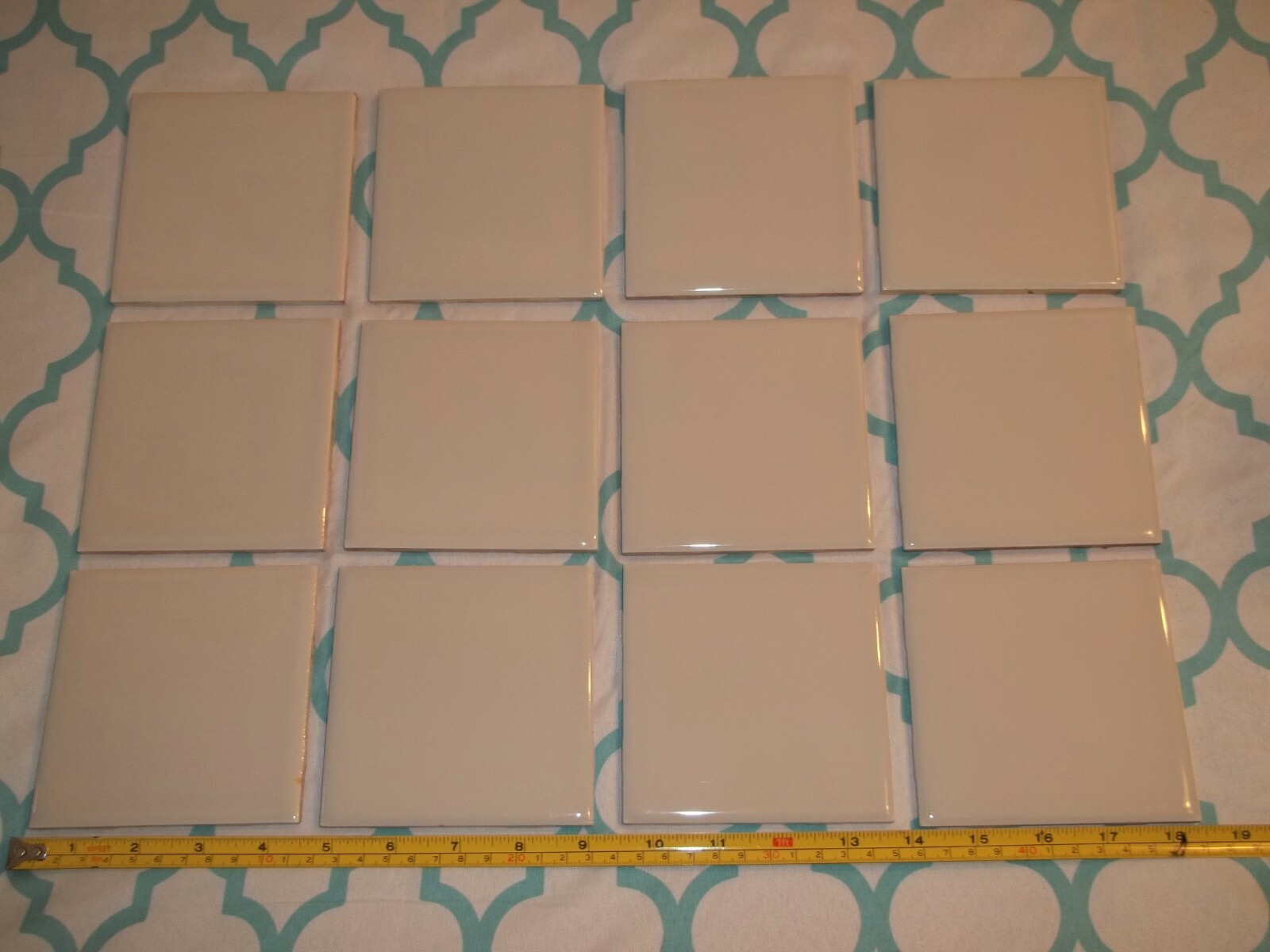 Vtg Lot of 12 1950’s Stylon Glossy Ceramic Light Gray Bathroom Wall Tiles 4 1/4″