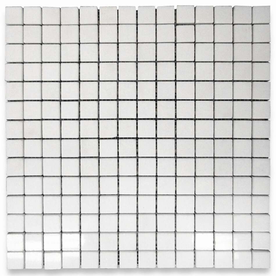 T23P Thassos White Marble Grid Square Mosaic Tile 3/4×3/4 Polished