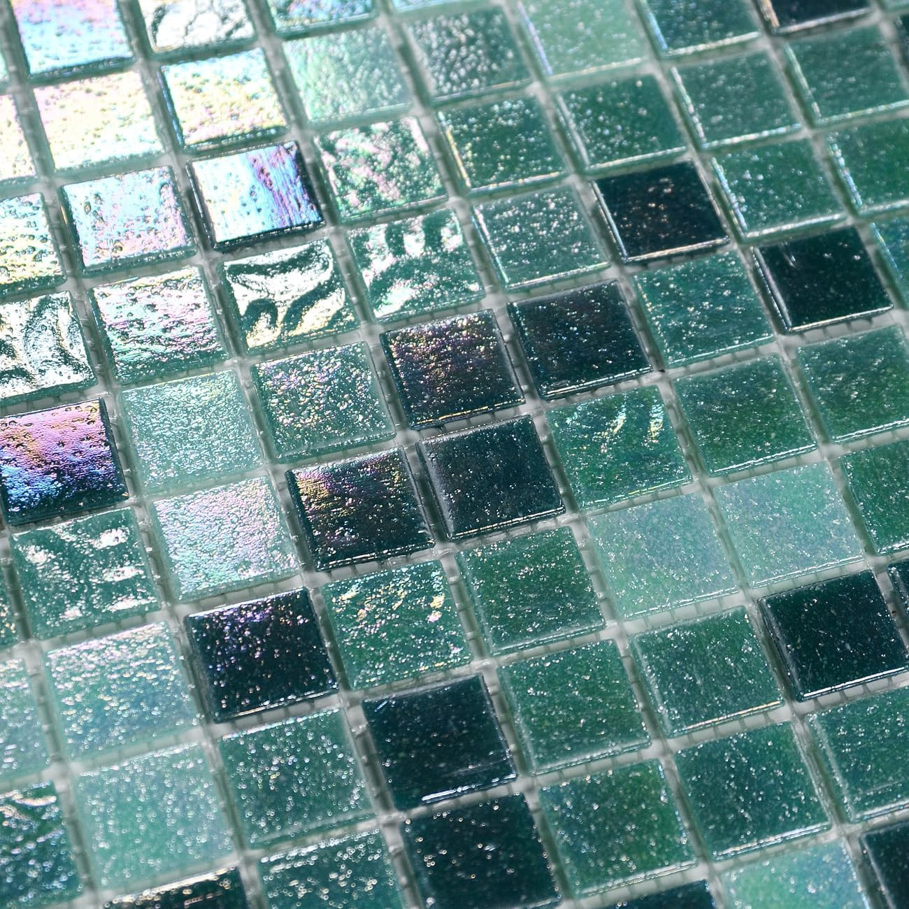Iridescent Glass Mosaic Tiles for Backsplash, Pool, Shower – 11.5 Sq.Ft