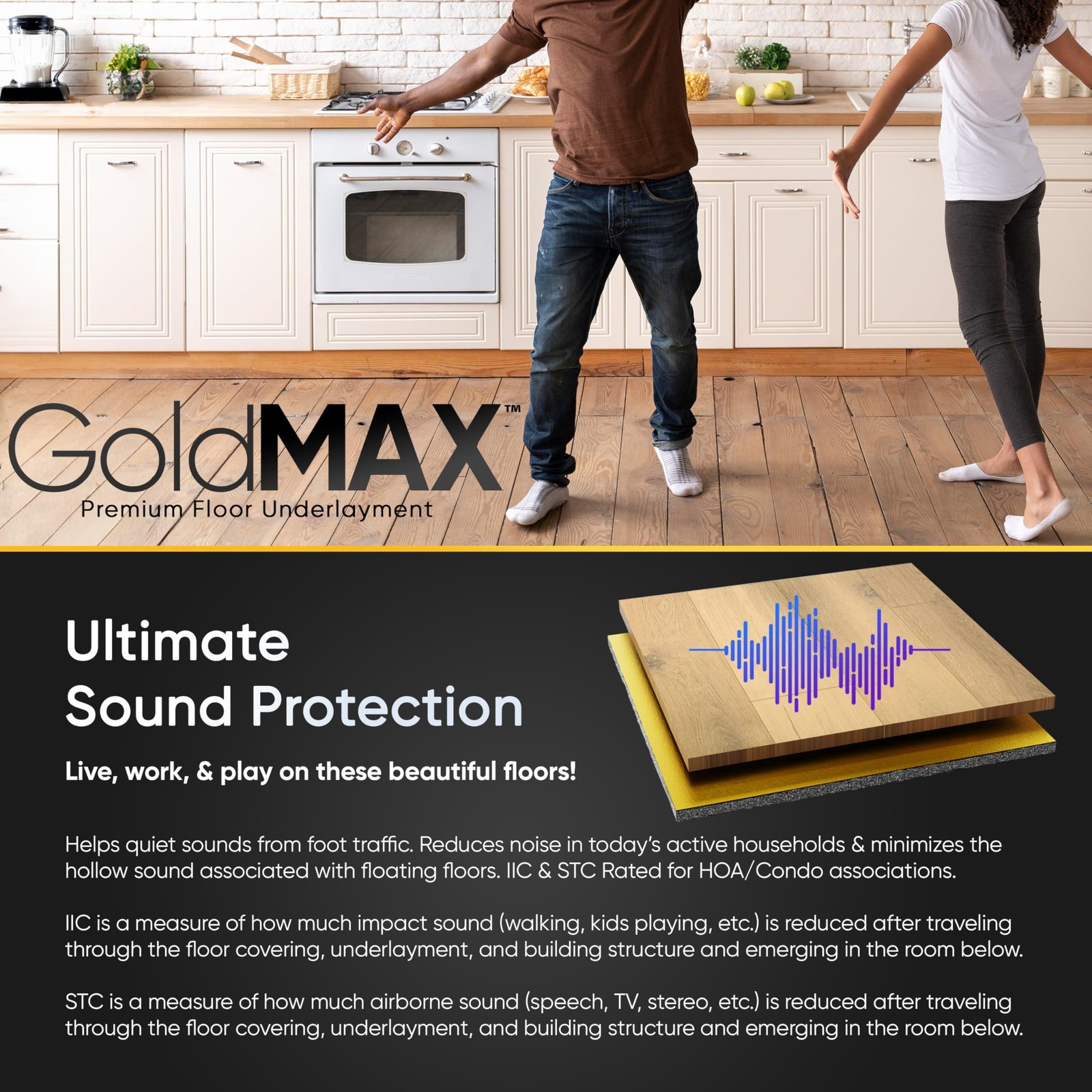 GoldMax Premium Floor Underlayment – 200 sqft Roll – 3mm Thick – with Moistur…