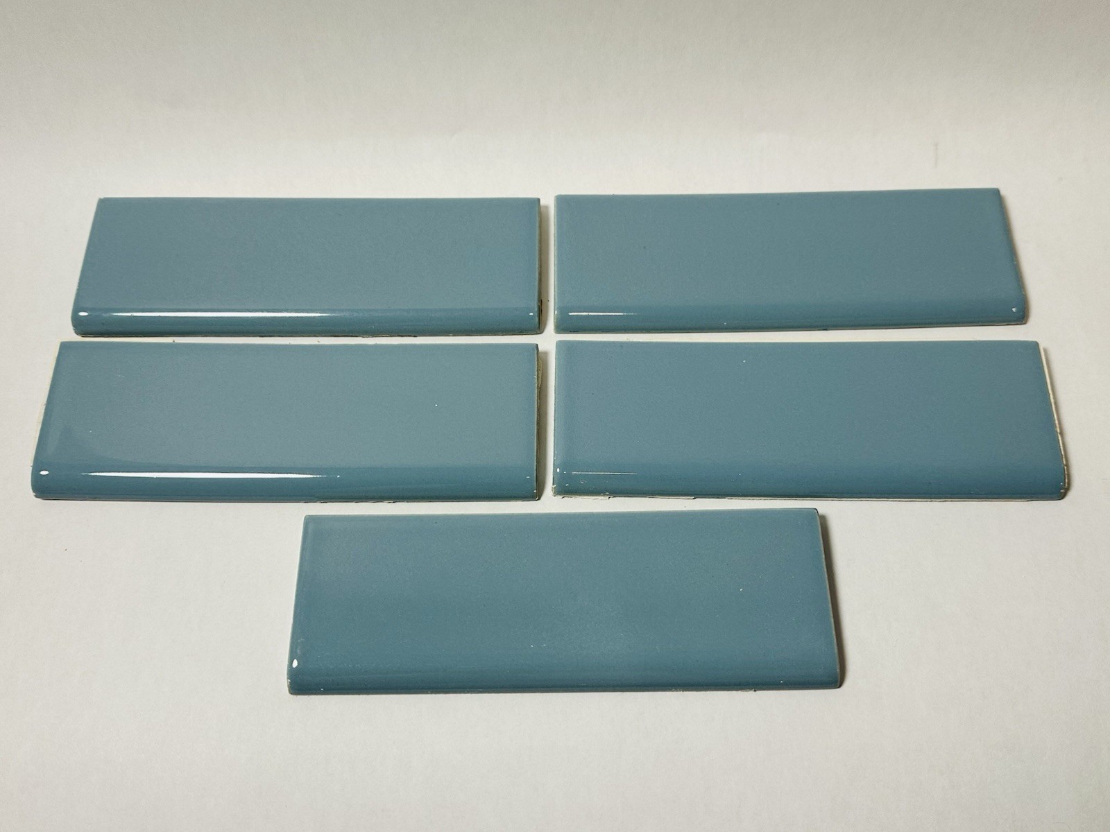 5 Vintage Blue Ceramic Tile Edge Rounded MCM Subway Square Shower Kitchen Bath