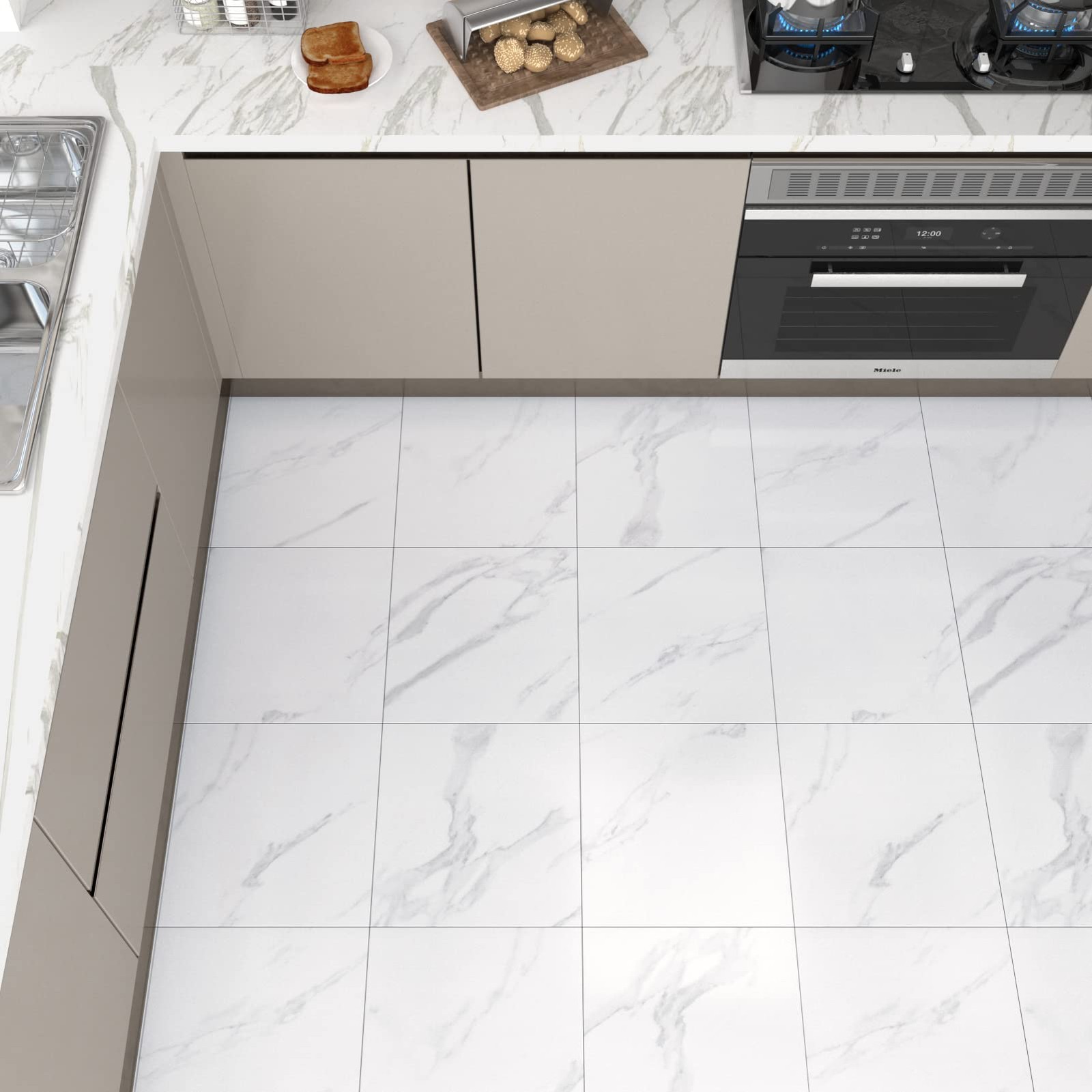 White Marble Peel and Stick Floor Tile Bathroom Self Adhesive Floor Tiles Peel a