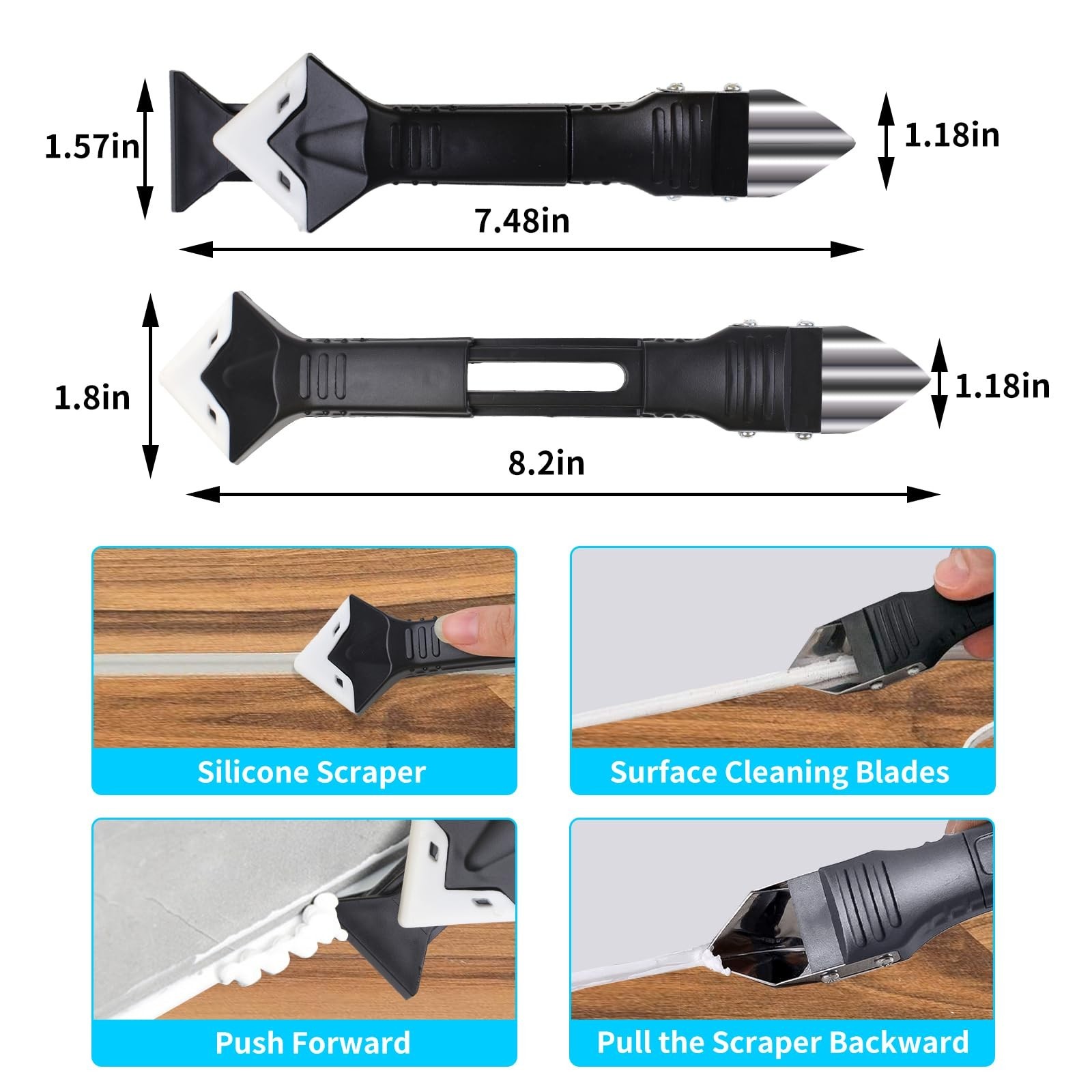 11Pcs Silicone Caulking Tools 3 in1 Grout Removal Tool(Stainless Steelhead)&G…