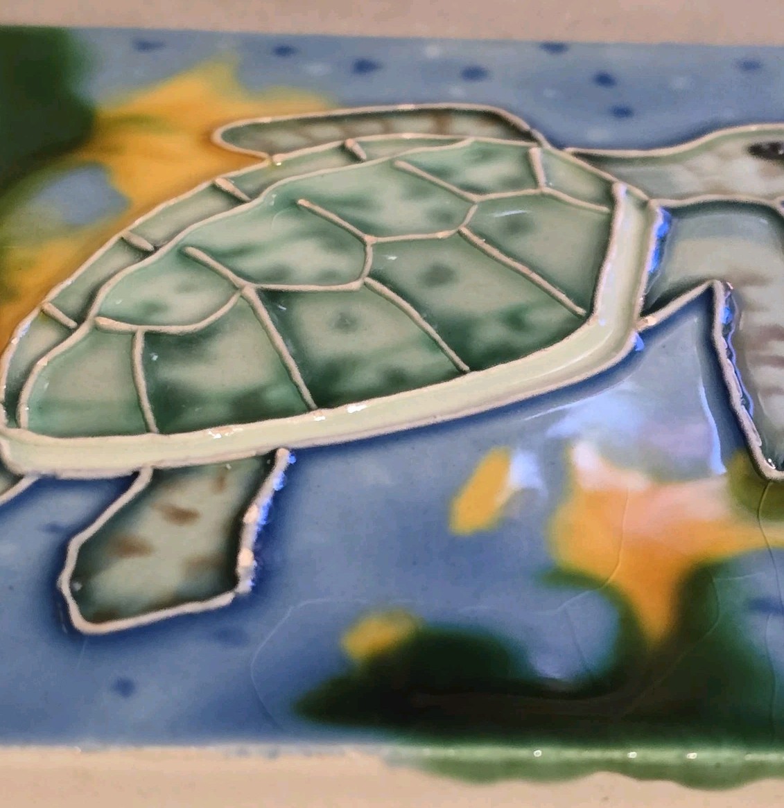 Sea Turtle Ceramic Tile Handpainted Tropical Sealife Beach 4” X 4” Beach