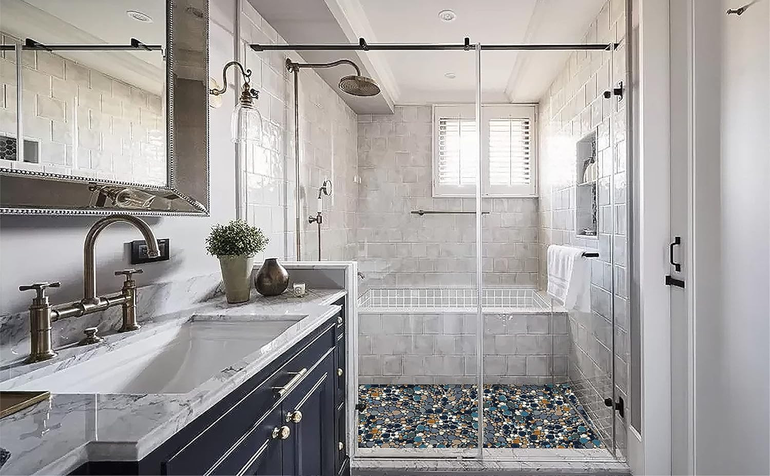 Pebble Tile for Shower Floor Aqua Cobalt Blue Mosaic Backsplash Tiles (5 Sheets)