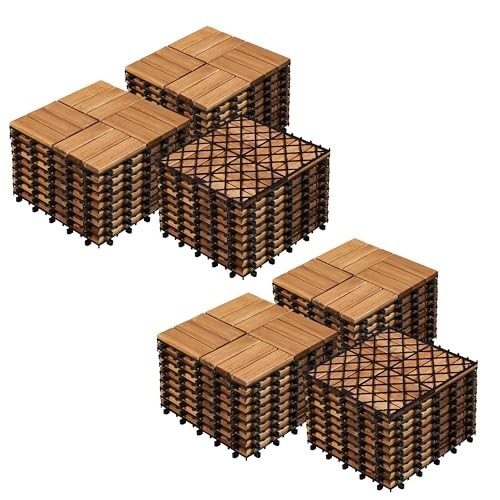 Yaheetech 54-Piece Acacia Wood Interlocking Patio Deck Tiles