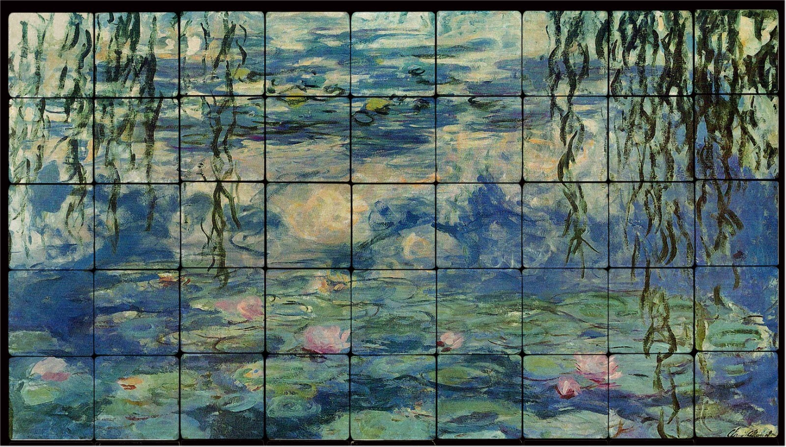 36×20 Monet Nypheas Water Lilies Fine Art Tumbled Marble Tiles
