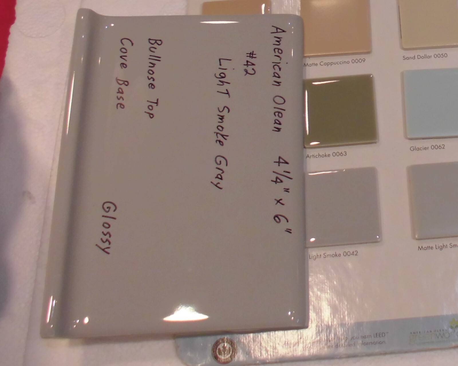 1 pc. Light Smoke Gray: base/cove Ceramic Glossy Tile: 4-1/4″ X 6″ Bullnose Top