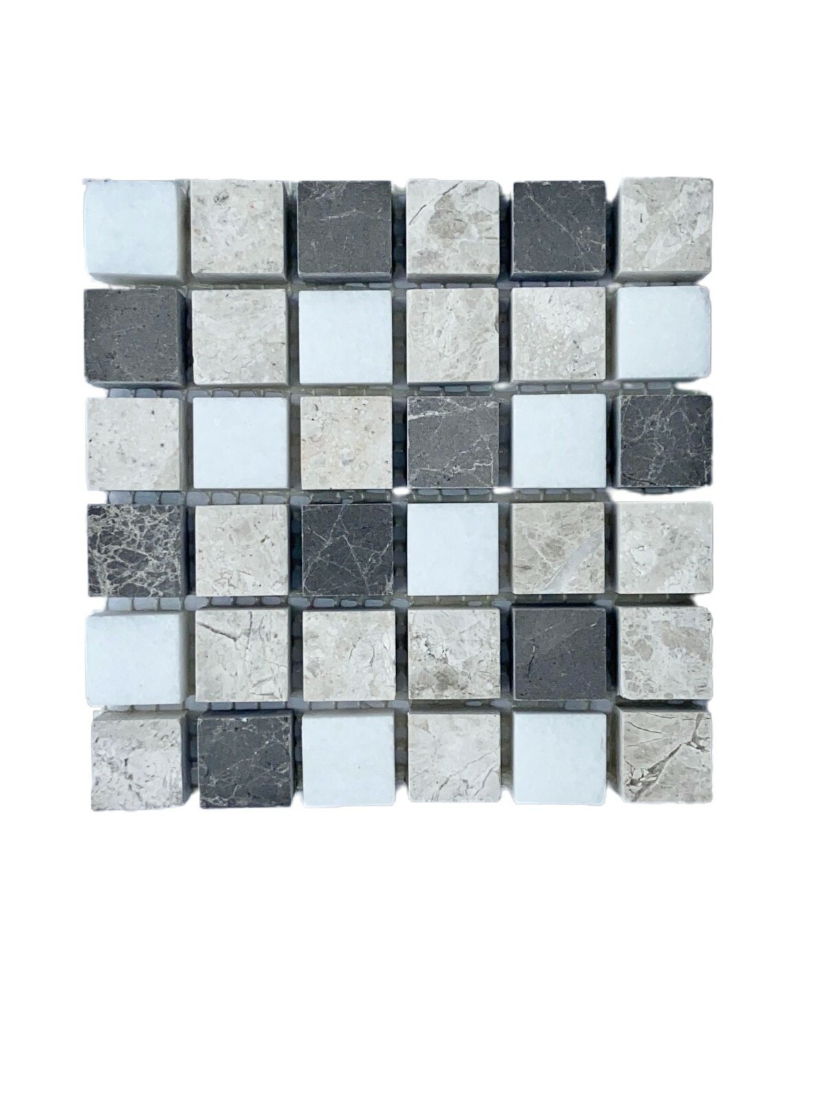 5/8″ x 5/8″ White,Emperador, Gray Marble Mix Collection Mosaic On 4×4 Mesh-mount