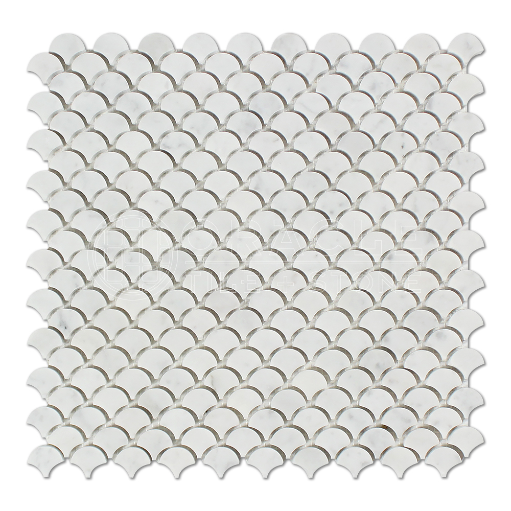 Carrara White Italian (Bianco Carrara) Marble Fan (Raindrop) Mosaic Tile