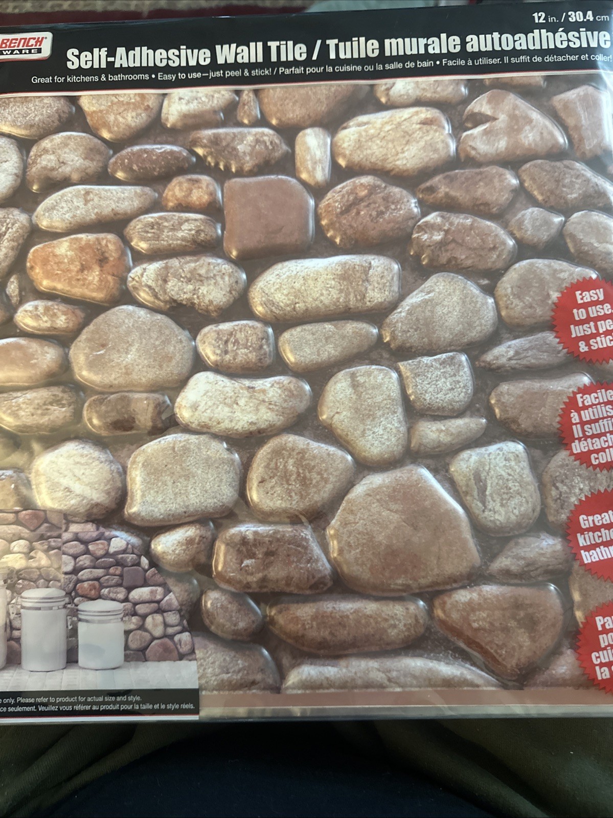 Hardware River Rock Self-Adhesive Wall Tile, 12 x 12in (8) Pack