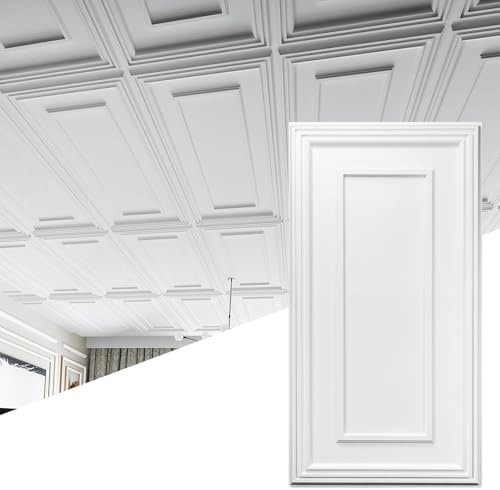 Art3d Drop Ceiling Tiles, 24x48in. White (12-Pack), Polyvinyl Chloride (PVC),…