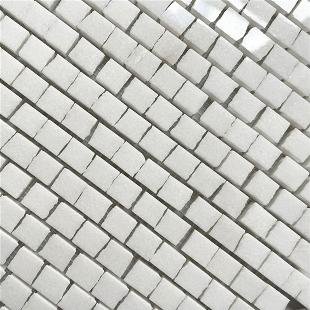 T29P Thassos White Marble Hand Clipped Random Broken Mosaic Tile Polished