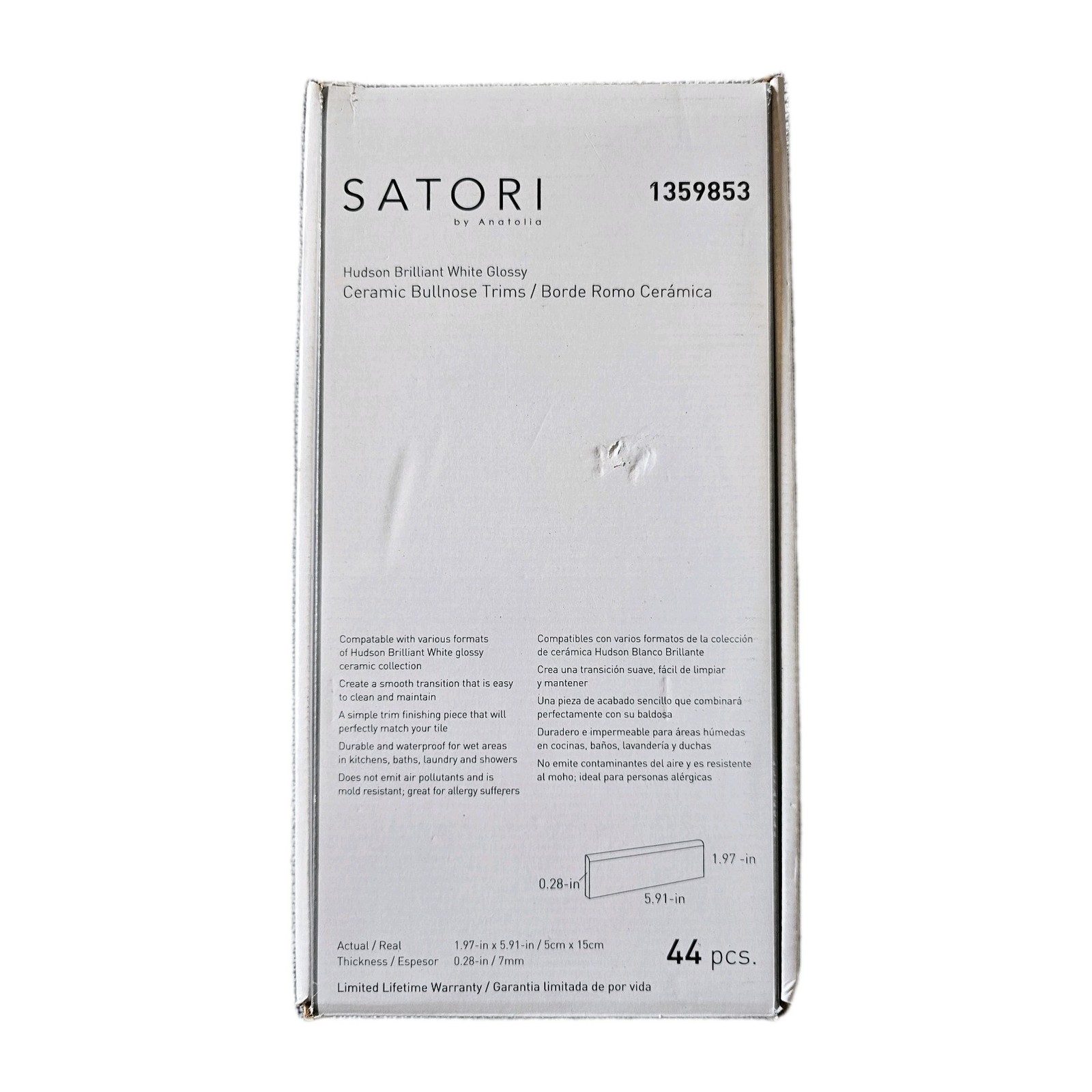 Satori Hudson White Subway Tile Glossy Ceramic Bullnose Trim Border Lot of 5