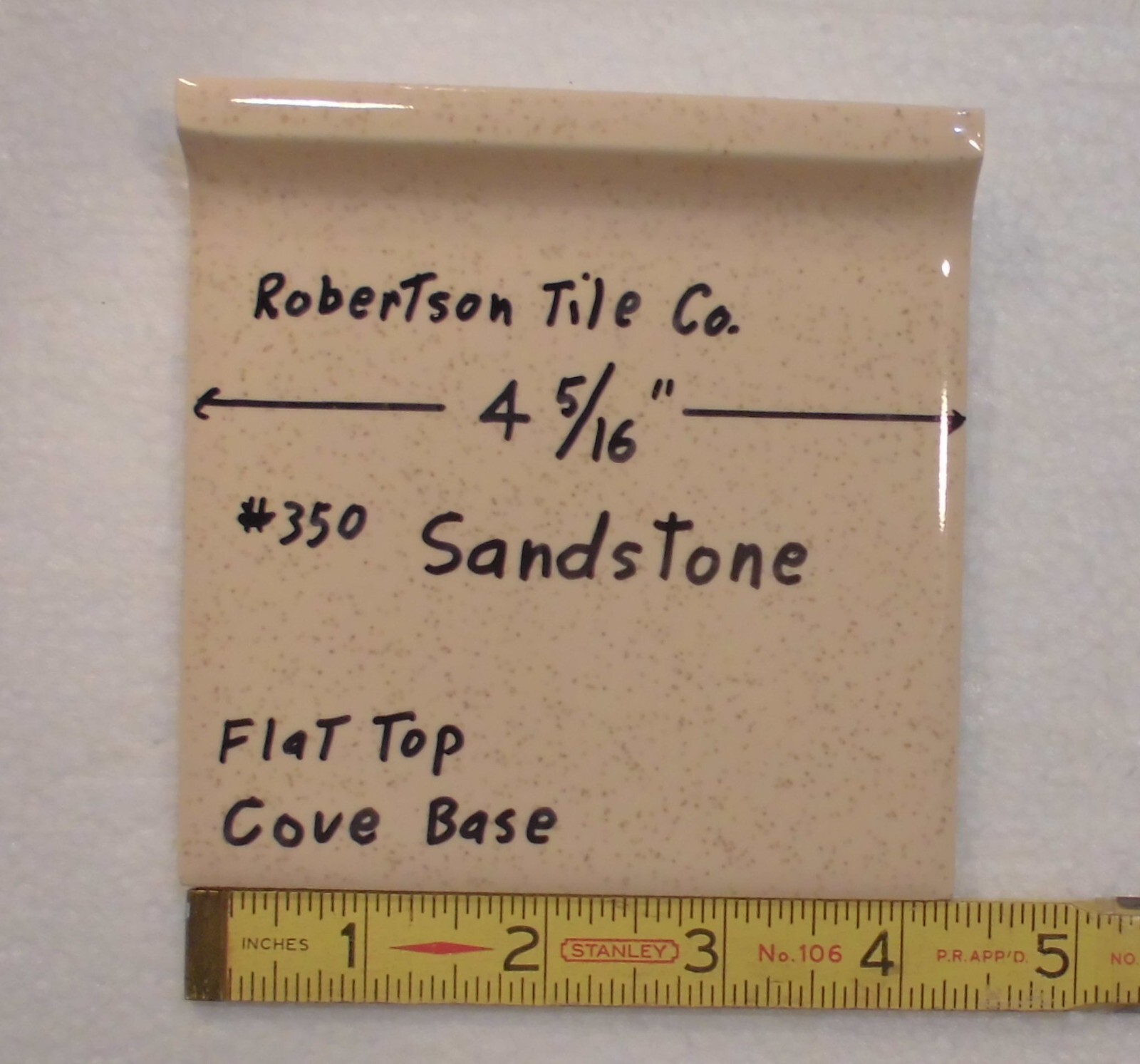 1 pc. Sandstone – Buckwheat: Cove-Base Ceramic Tile 4-5/16″ Robertson Co. Glossy