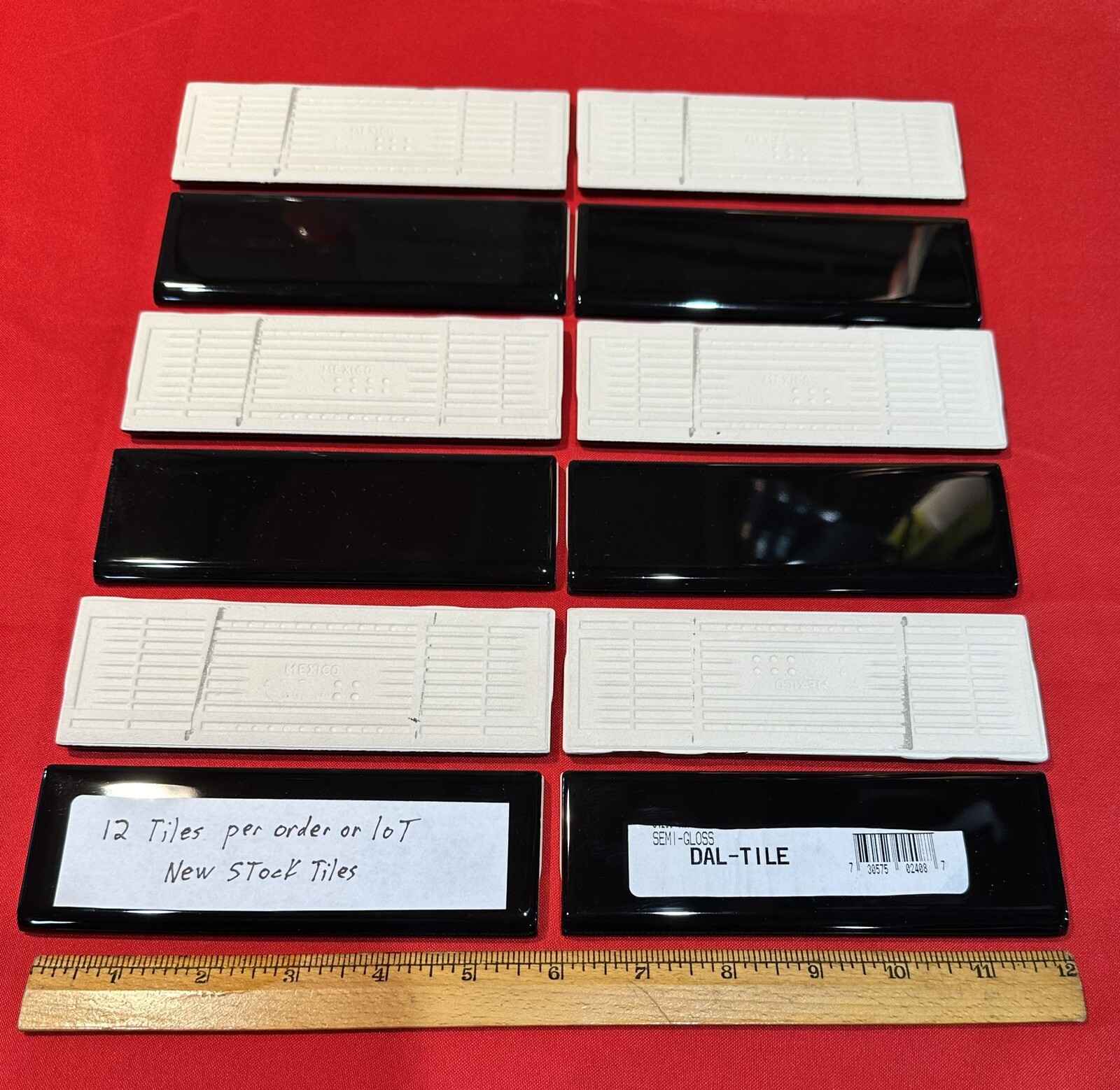 12 pcs. Daltile Gloss Black #K-111… 2″ X 6″ Bullnose Ceramic Tiles, Mint