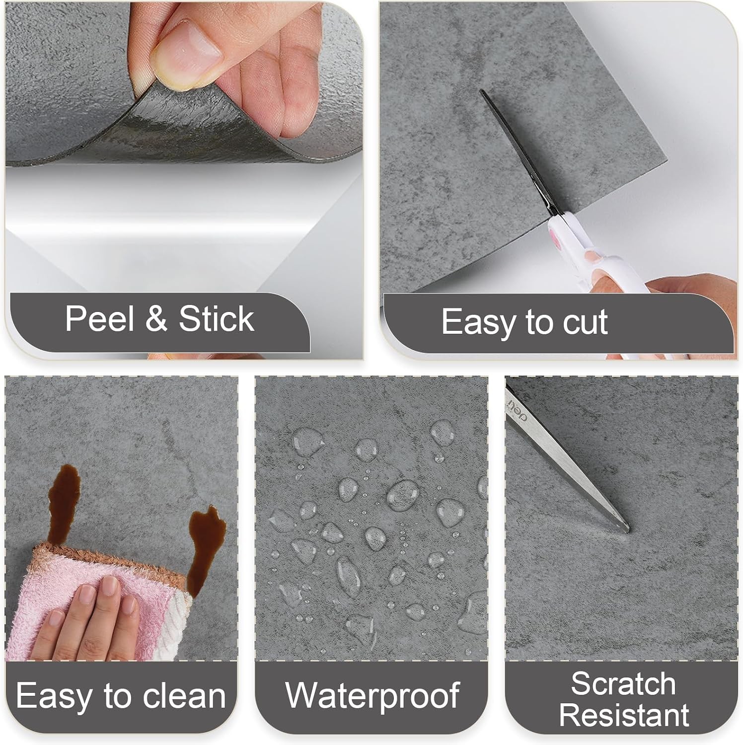 12″x12″ Grey Concrete Peel and Stick Floor Tiles Vinyl Flooring Waterproof