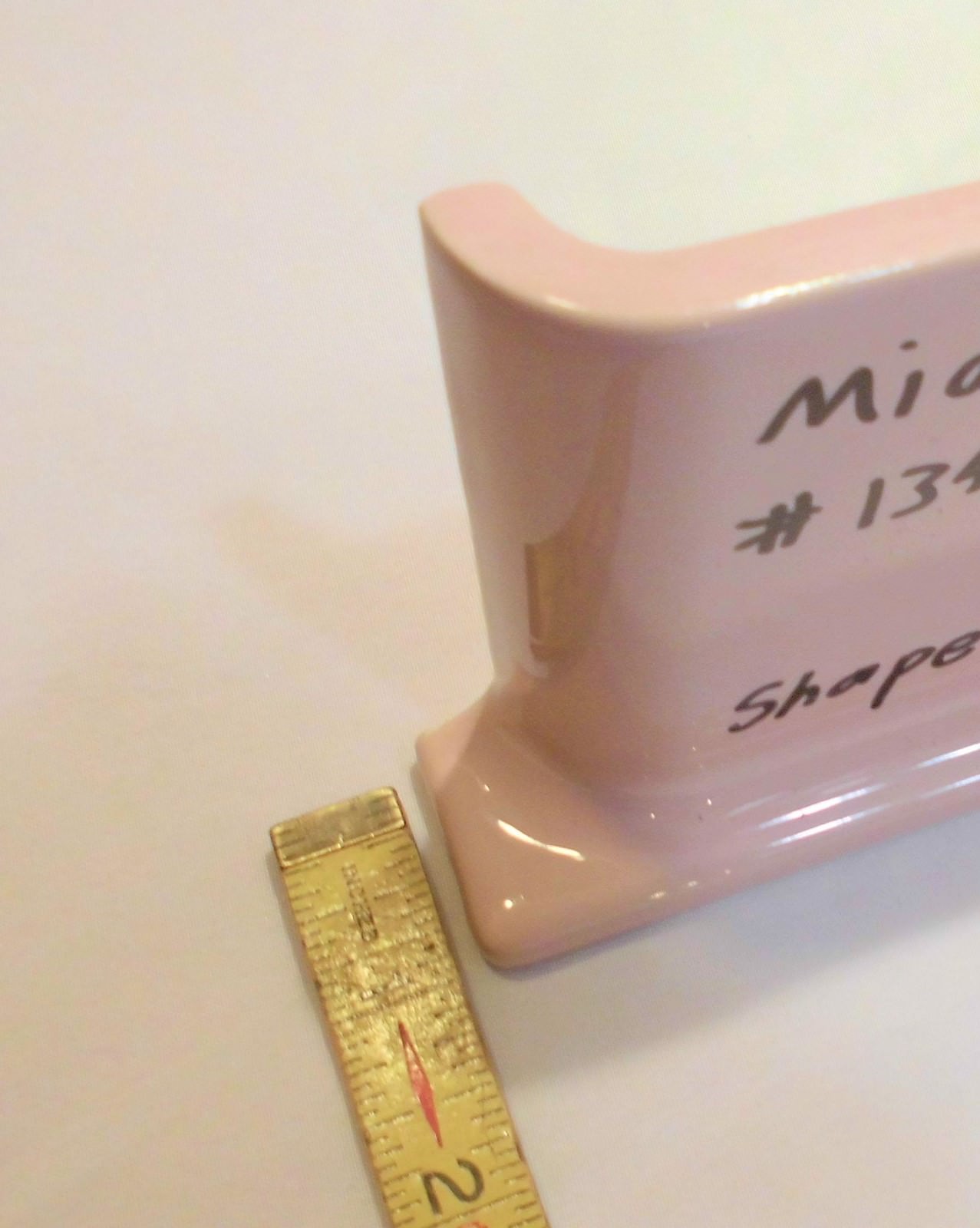 1 pc. Glossy *Pink Mist* 4” X 6” Ceramic Cove Base Outside Corner Tile-stack top
