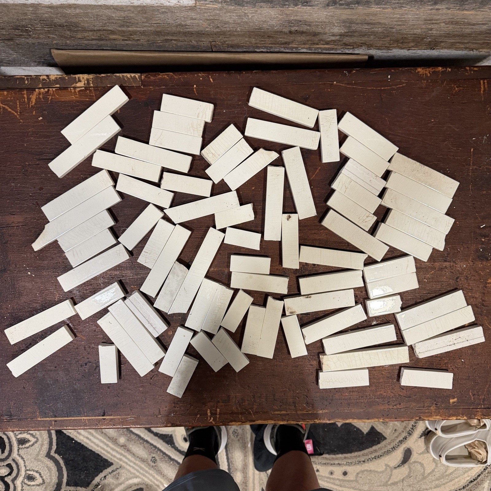 70+ Antique Trent Tile Co White Ceramic Liners – 1×4″ Pencil Tile – Salvaged