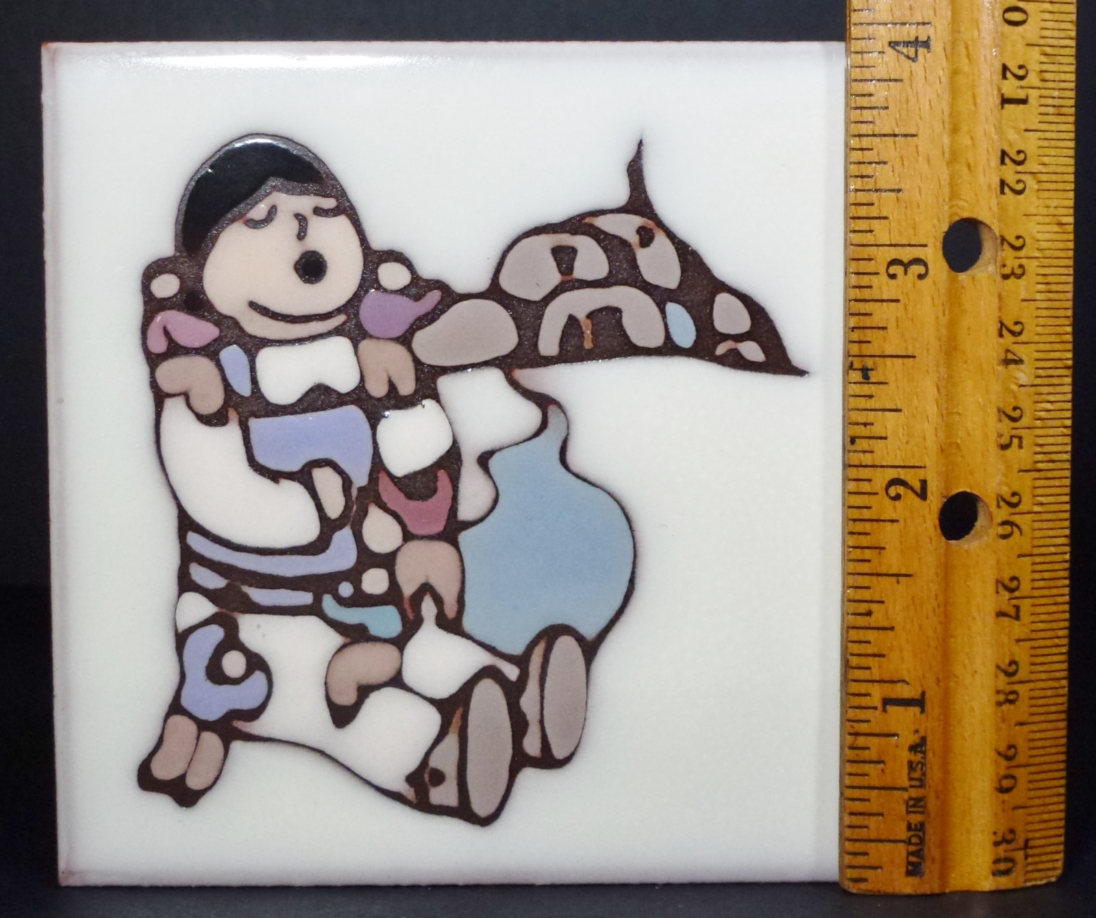 Storyteller Pueblo Indian Children Ceramic Tile Trivet Coaster Made in USA