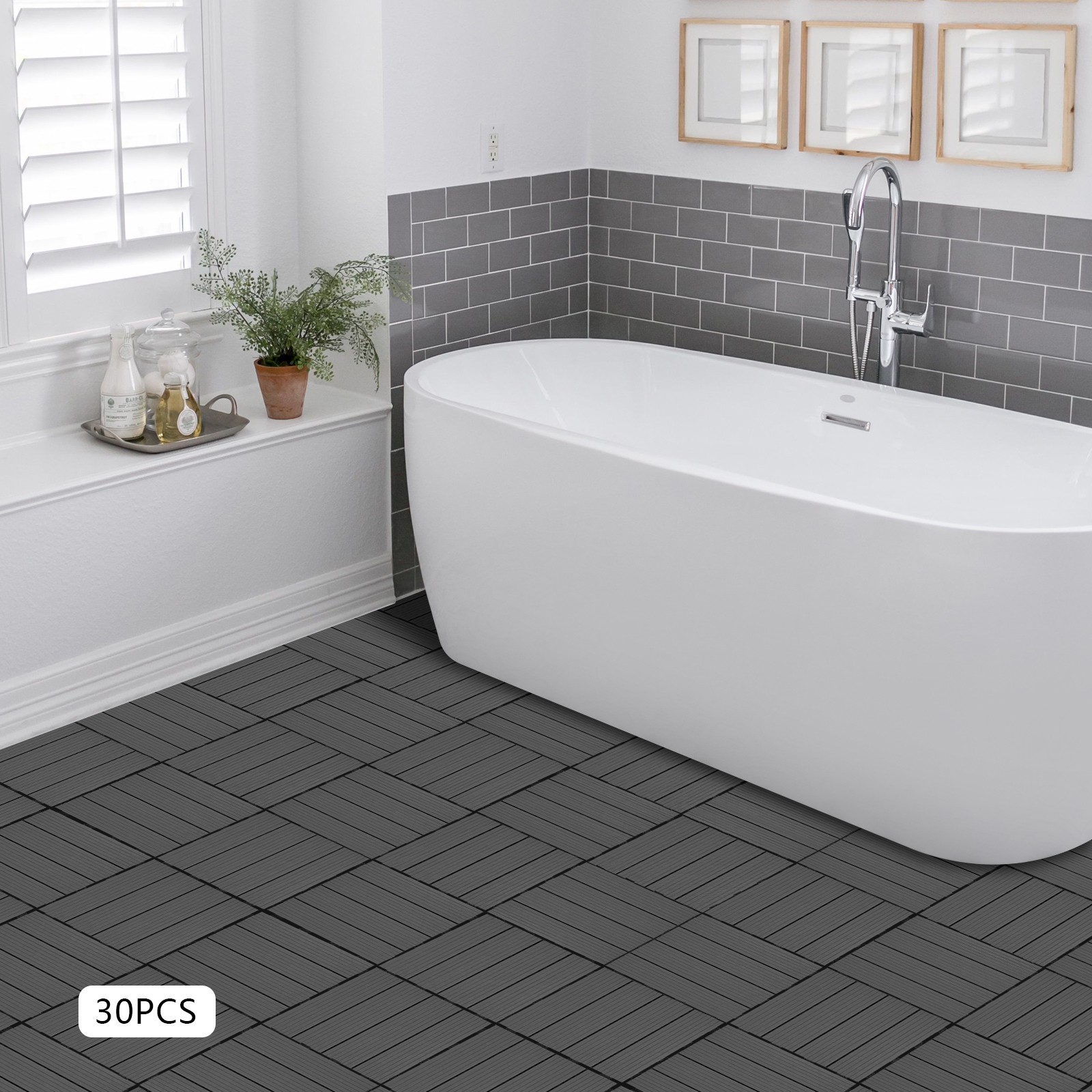 30pcs Deck Patio Tile Interlocking Plastic Flooring Pavers 11.81*11.81*0.79in