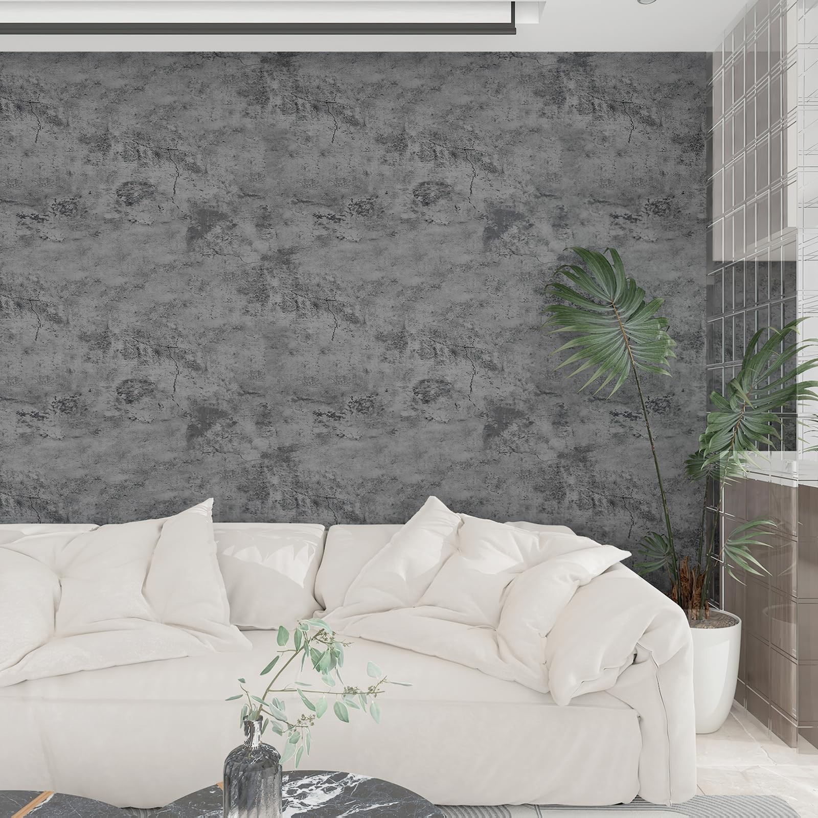 BAYYA Concrete Wallpaper Countertops Contact Paper Grey Cement Wallpaper Peel…