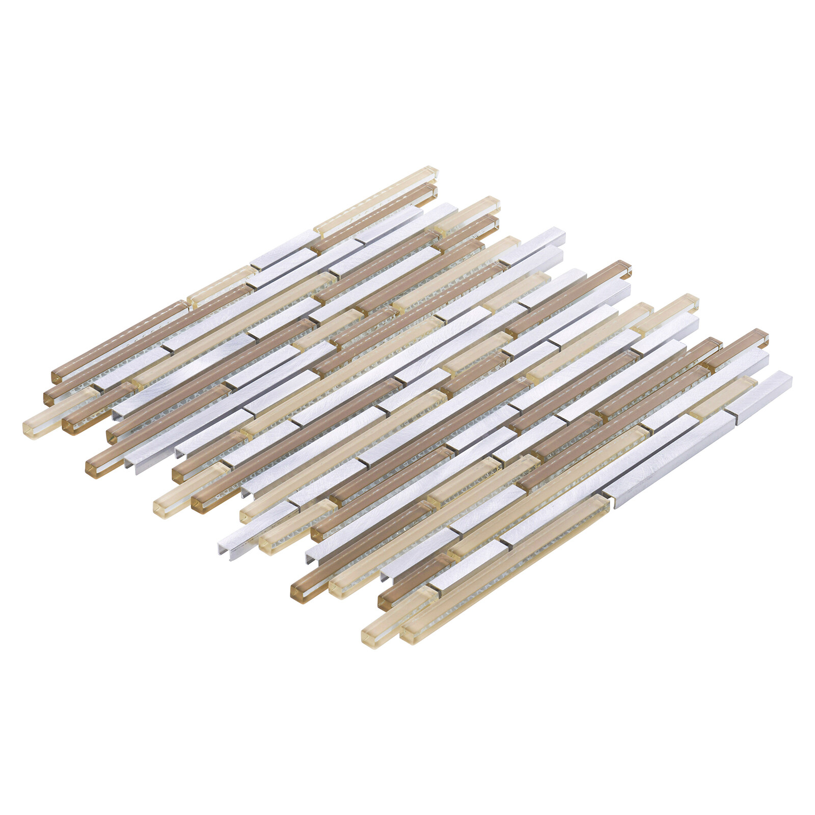 Beige Glass Metallic Aluminum Linear Glass Mosaic Tile Kitchen Wall Backsplash