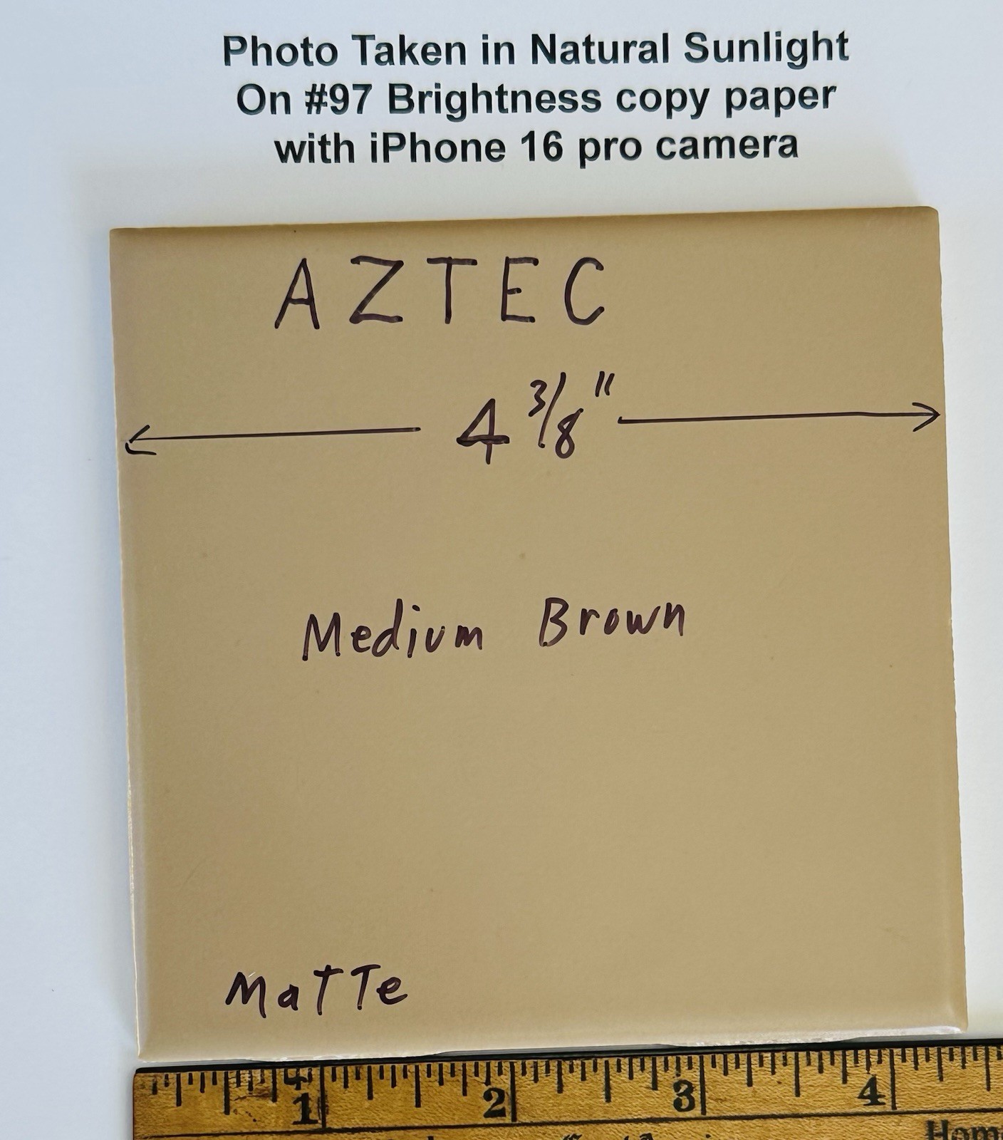 1 pc. AZTEC Medium Brown: 4-3/8″ Matte Ceramic Tile, New Old Stock