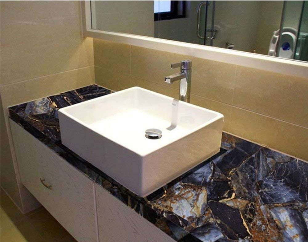 Adhesive Marble Paper Granite Look Marble Effect Gloss 2″ x 15.8″ Blue Stone