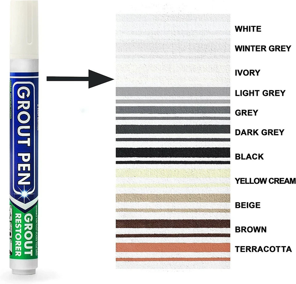 Grout Pen Ivory Tile Paint Marker: Waterproof Tile Grout Colorant w/ Extra Tips