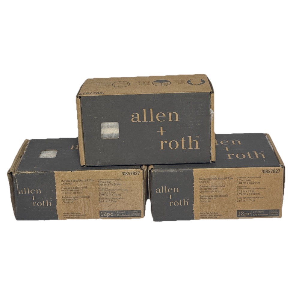 Allen + Roth 12 Pack Charcoal Ceramic Half Round Tile 0857827 1.2 x 6 in 3 Boxes