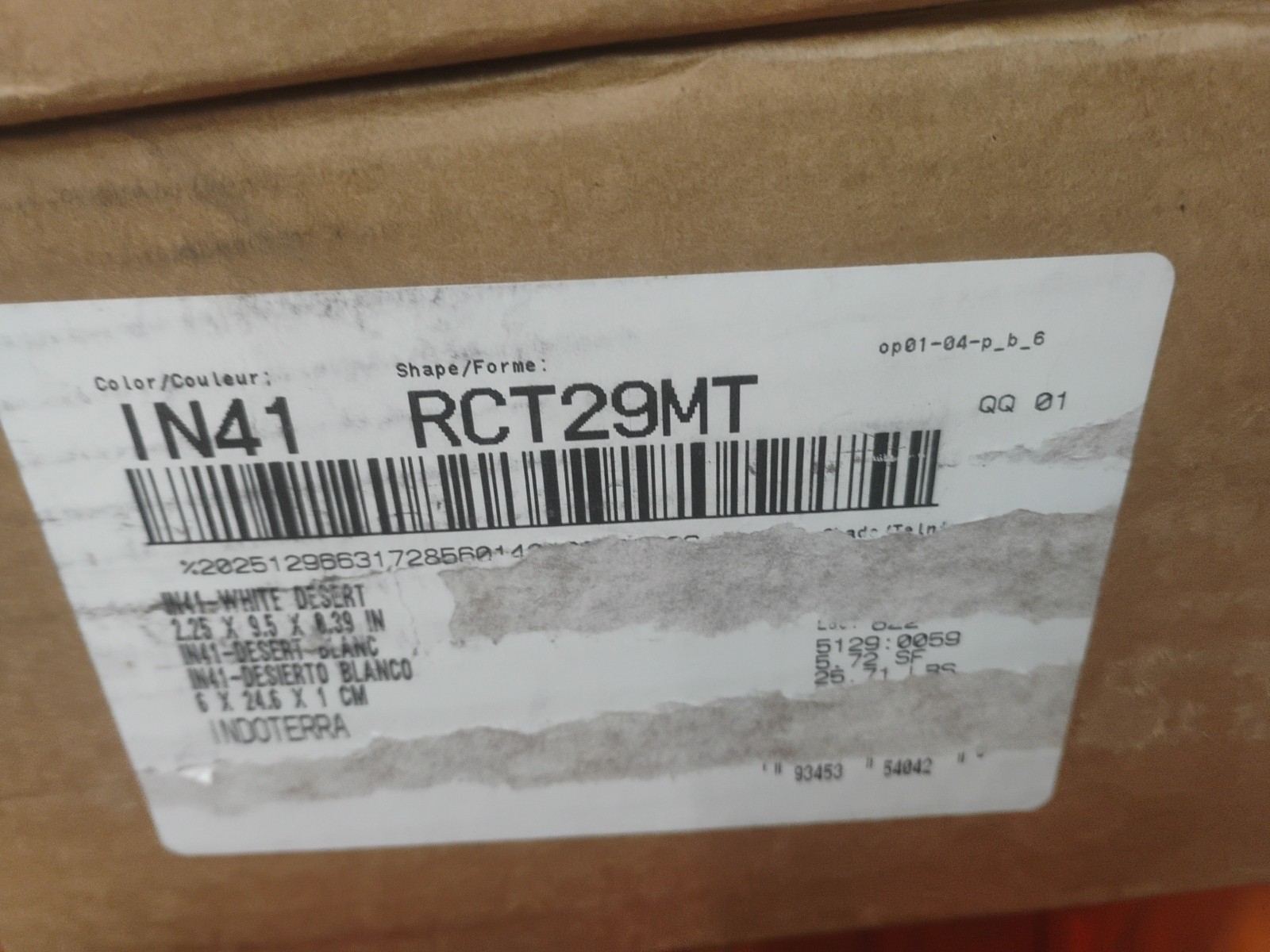 Dal-Tile 2.25×9.5x.039 White Desert Tile 5.72 SF 36 Units