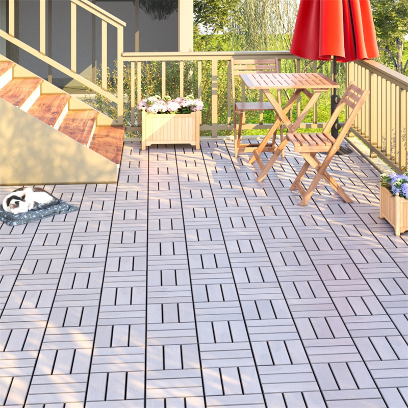 12″x12” Interlocking Deck Tiles Checker Pattern Acacia Wood Outdoor Flooring