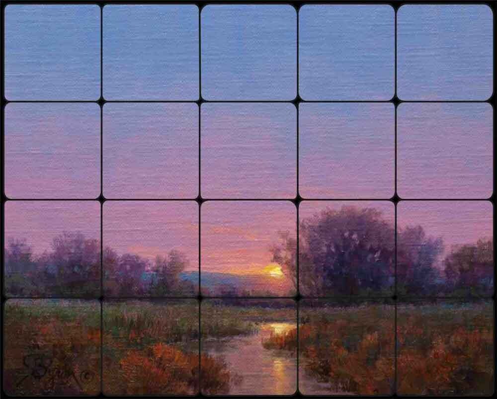 Sunset Tile Backsplash William Hagerman Landscape Art Tumbled Stone Mural WHA005