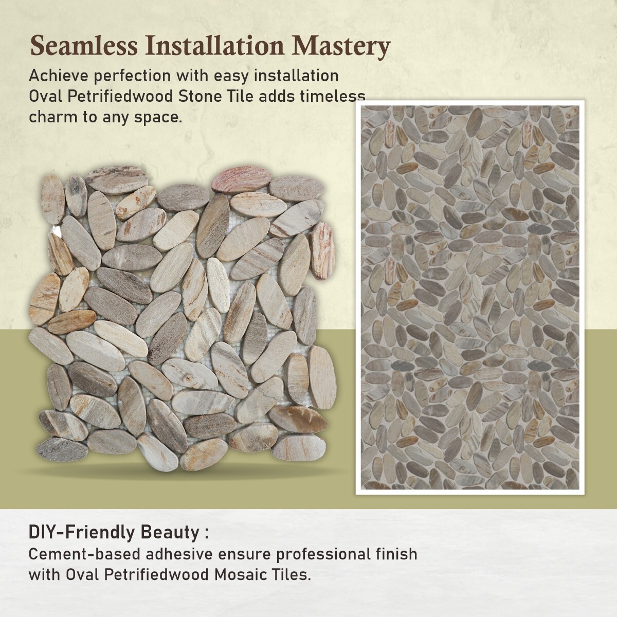 Oval Petrifiedwood Floor and Wall Mosaic Tile