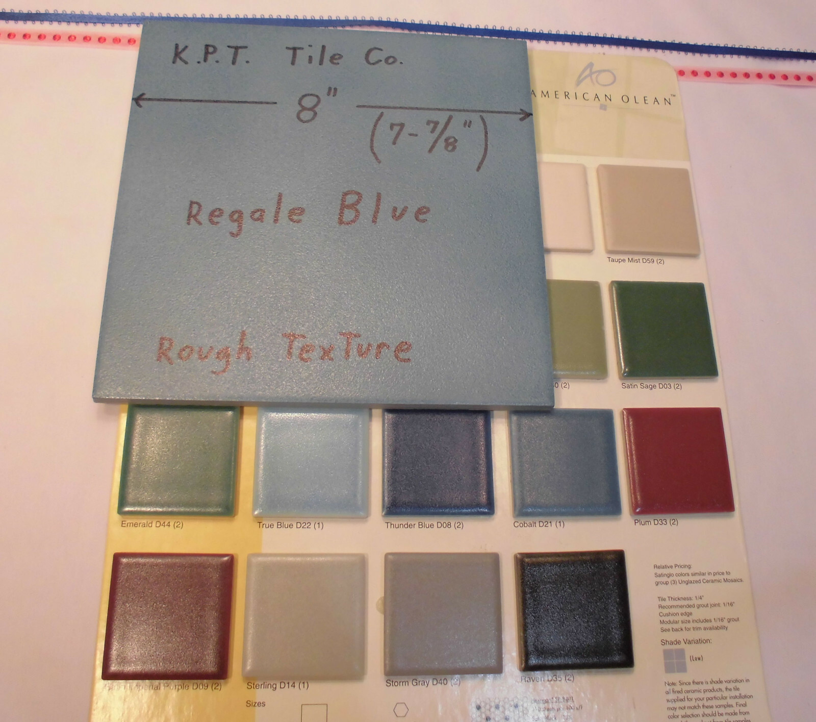 1 pc. *Regale Blue* Ceramic / Porcelain Floor; 8″ X 8″ Textured by KPT Co. NEW
